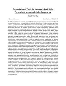 Computational Tools for the Analysis of HighThroughput Immunoglobulin Sequencing Yale University PI: Steven H. Kleinstein Grant Number: 3RO1A1104739