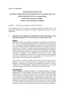 SANCO – D[removed]D[removed]SUMMARY RECORD OF THE STANDING COMMITTEE ON THE FOOD CHAIN AND ANIMAL HEALTH HELD IN BRUSSELS ON 5 & 6 September[removed]Section Animal Health and Welfare)