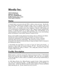 Region 3 GPRA Baseline RCRA Correction Action Facility for Rhodia Inc MDD003063476