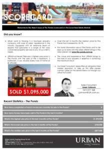 MARCHSCORECARD Welcome to the March issue of The Ponds Scorecard on the Local Real Estate Market.  Did you know?