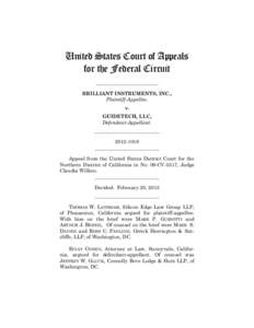 United States Court of Appeals for the Federal Circuit _________________________ BRILLIANT INSTRUMENTS, INC., Plaintiff-Appellee, v.