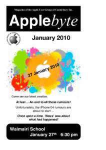 Magazine of the Apple User Group of Canterbury Inc.  Applebyte January[removed]a