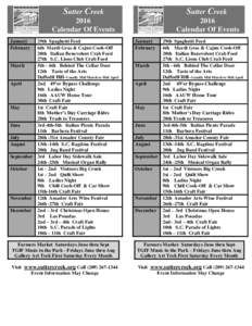 Sutter Creek  Sutter Creek 2016 Calendar Of Events