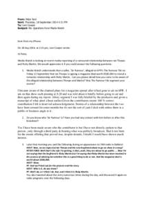 From: Peter ford Sent: Thursday, 18 September[removed]:31 PM To: Loni Cooper Subject: Re: Questions from Media Watch  Sent from my iPhone