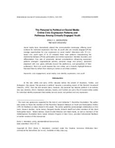 International  Journal  of  Communication  8  (2014),  210±233    1932±[removed]   The Personal Is Political on Social Media: Online Civic Expression Patterns and