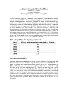 Looking for Storage in All the Small Places Thomas M. Coughlin Coughlin Associates © Copyright Coughlin Associates, January[removed]Over 20 years ago, relocating a disk drive with a capacity of a few megabytes required