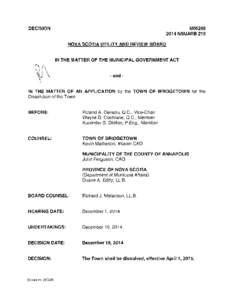 DECISION  M06208 2014 NSUARB 216 NOVA SCOTIA UTILITY AND REVIEW BOARD