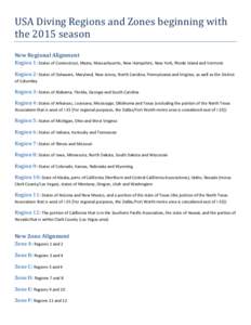 USA Diving Regions and Zones beginning with the 2015 season New Regional Alignment Region 1: States of Connecticut, Maine, Massachusetts, New Hampshire, New York, Rhode Island and Vermont Region 2: States of Delaware, Ma