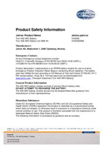 Product Safety Information Jotron Product Name Jotron part.no  Tron 40S MKII Battery