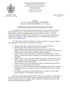 Commonwealth of Massachusetts Department of the State Treasurer Alcoholic Beverages Control Commission 239 Causeway Street Boston, MA[removed]Telephone: ([removed]