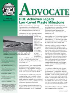 Issue 20 September 2005 DOE Achieves Legacy Low-Level Waste Milestone The Department of Energy - Oak Ridge