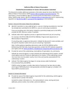 Humanities / Cultural heritage / State Historic Preservation Office / National Historic Preservation Act / National Environmental Policy Act / Submittals / Archaeology / Advisory Council on Historic Preservation / National Park Service / Historic preservation / National Register of Historic Places / Architecture