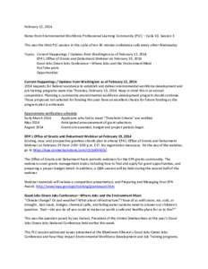 February 12, 2014 Notes from Environmental Workforce Professional Learning Community (PLC) – Cycle 10, Session 3 This was the third PLC session in this cycle of ten 30-minute conference calls every other Wednesday. Top