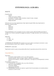 ENTOMOLOGIA AGRARIA INSETTI Classificazione: - animali - cellule senza parete cellulare - esoscheletro  chitina, rigido, articolato, ricopre il corpo, sostegno