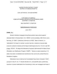 Case 1:10-md[removed]RWZ Document 66  Filed[removed]Page 1 of 17 UNITED STATES DISTRICT COURT DISTRICT OF MASSACHUSETTS