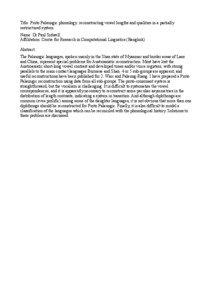 Title: Proto Palaungic phonology: reconstructing vowel lengths and qualities in a partially restructured system. Name: Dr Paul Sidwell