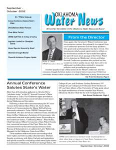 1 September October 2002 In This Issue Annual Conference Salutes State’s Water 2002 Oklahoma Water Pioneers
