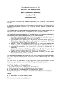 Planning and Environment Act 1987 PORT PHILLIP PLANNING SCHEME Notice of Preparation of Amendment Amendment C106 Authorisation A02517