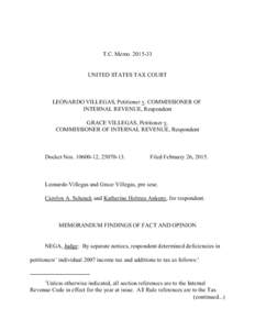 T.C. Memo[removed]UNITED STATES TAX COURT LEONARDO VILLEGAS, Petitioner v. COMMISSIONER OF INTERNAL REVENUE, Respondent