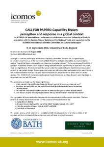 CALL FOR PAPERS: Capability Brown: perception and response in a global context An ICOMOS-UK International Conference in collaboration with the University of Bath, in association with the Garden History Society and the Na