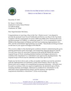 UNITED STATES DEPARTMENT OF EDUCATION OFFICE OF THE DEPUTY SECRETARY December 27, 2012 Dr. Nancy J. McGinley Charleston County School District