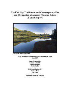 Tse Keh Nay Traditional and Contemporary Use and Occupation at Amazay (Duncan Lake): A Draft Report