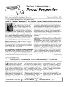 The Parent Leadership Project’s  Parent Perspective Early Intervention Information and Resources  September/October 2003