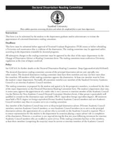 Doctoral Dissertation Reading Committee  Stanford University Please address questions concerning this form and submit the completed form to your home department.  Instructions: