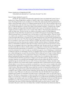 Southern Campaign American Revolution Pension Statements & Rosters Pension Application of Wright Bond W3382 Transcribed and annotated by C. Leon Harris. Revised 7 Nov[removed]State of Virginia Bedford County S.S. On this 2