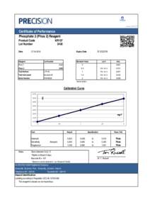 versionCertificate of Performance Phosphate 2 (Phos 2) Reagent Product Code Lot Number