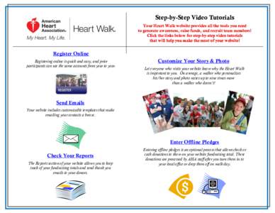 Step Step--by by--Step Video Tutorials Your Heart Walk website provides all the tools you need to generate awareness, raise funds, and recruit team members! Click the links below for step