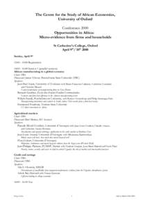 The Centre for the Study of African Economies, University of Oxford Conference 2000 Opportunities in Africa: Micro-evidence from firms and households St Catherine’s College, Oxford