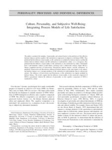 PERSONALITY PROCESSES AND INDIVIDUAL DIFFERENCES  Culture, Personality, and Subjective Well-Being: Integrating Process Models of Life Satisfaction Ulrich Schimmack