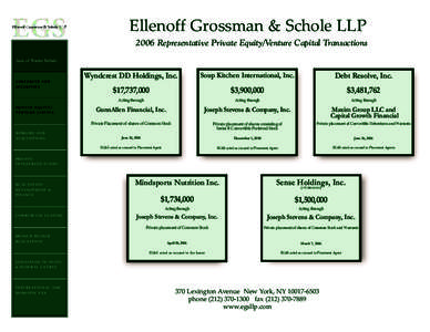 Ellenoff Grossman & Schole LLP 2006 Representative Private Equity/Venture Capital Transactions Areas of Practice Include: CORPORATE AND SECURITIES