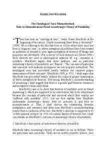 DANIEL VON WACHTER The Ontological Turn Misunderstood: How to Misunderstand David Armstrong’s Theory of Possibility