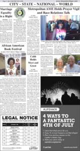www.theaustinvillager.com  Page 4 ~ July 3, 2015/THE VILLAGER CITY ~ STATE ~ NATIONAL ~ WORLD Metropolitan AME Holds Prayer Vigil