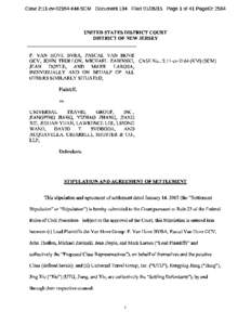 P. Van Hove Bvba, et al. v. Universal Travel Group, Inc., et al. 11-CV[removed]Stipulation and Agreement of Settlement