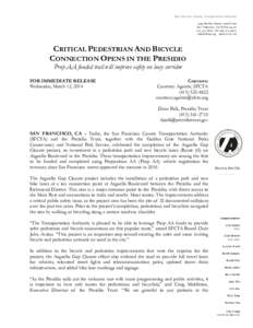 Microsoft Word - Critical Pedestrian And Bike Connection Opens in the Presidio[removed]docx