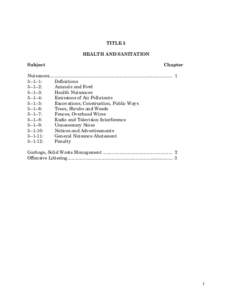 TITLE 5 HEALTH AND SANITATION Subject Chapter
