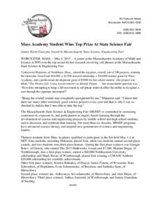 85 Prescott Street Worcester, MAFAX: (Mass Academy Student Wins Top Prize At State Science Fair
