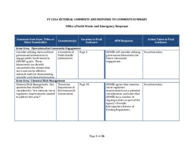 Response to Comments on Draft FY 2014 OSWER NPM Guidance