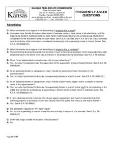 KANSAS REAL ESTATE COMMISSION Three Tow nsite Plaza 120 SE 6 th Avenue, Suite 200 Topeka, Kansas[removed]w w w .kansas.gov/krec [removed[removed]Fax: ([removed]