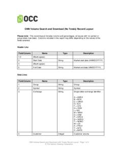 ONN Volume Search and Download (No Totals) Record Layout Please note: This record layout includes volume and percentages, all issues with no symbol or group totals (raw data). Columns included in the report may differ de