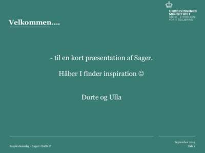 Velkommen….  - til en kort præsentation af Sager. Håber I finder inspiration  Dorte og Ulla