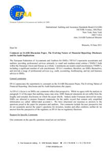 European Federation of Accountants and Auditors for SMEs  International Auditing and Assurance Standards Board (IAASB) 545 Fifth Avenue, 14th Floor New York, New York[removed]USA