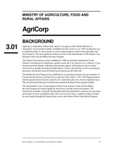 MINISTRY OF AGRICULTURE, FOOD AND RURAL AFFAIRS AgriCorp BACKGROUND