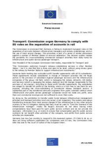 EUROPEAN COMMISSION  PRESS RELEASE Brussels, 20 June[removed]Transport: Commission urges Germany to comply with