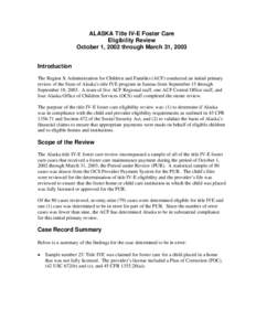 ALASKA Title IV-E Foster Care Eligibility Review