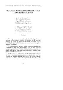 Damascus University Journal,Vol. 27,No (3+4),2011 Abdllatif Momani- Muhammad Al- Momani  The Level of the Readability of Fourth - Grade