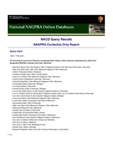 NACD Query Results 	 NAGPRA Contact(s) Only Report Query input: State = Wisconsin